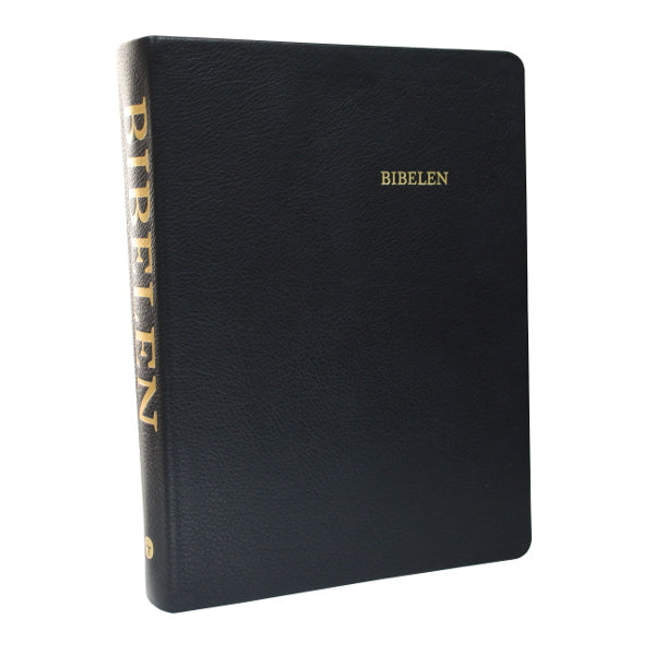 Bibelen, ægte sort skind med guldsnit og fingerregister